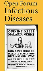 Open Forum Infectious Diseases cover with 1920 poster Quinine Kills Malaria Germs