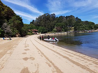 Visitors land on a sandy embayed beach at Sacramento Landing in Tomales Bay, California.