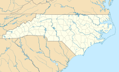 Map of the US state of North Carolina, with the city of Carthage marked.