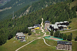 View of Riffelalp with the tram line in the middle