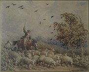 Sheep drover on windy day by David Cox, 1851