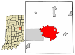 Location of Muncie in Delaware County, Indiana