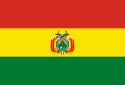 Horizontal tricolor (red, yellow, and green from top to bottom) with the coat of arms of Bolivia in the center