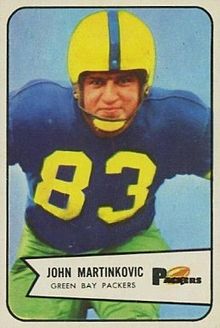 A playing card showing John Martinkovic in his Packers uniform