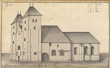 Drawing of the church by J. J. Reichborn (1768)