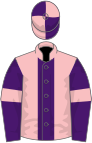 Pink, purple stripe, purple sleeves, pink armlets, quartered cap