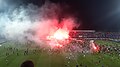 Fireworks by fans of the football club Osijek after the last game played at the Gradski vrt stadium