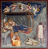 The Nativity in the Scrovegni Chapel by Giotto is very close in composition and style to the sculpture at Pisa.