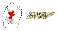 Location of Cleveland in Bradley County, Tennessee.