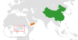 Map indicating locations of China and Yemen