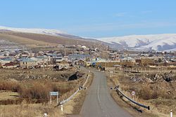 View of Ddmashen along the road from neighboring Zovaber. The Church of St. Thaddeus the Apostle can be seen to the right.