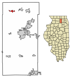 Location of Kirkland in DeKalb County, Illinois.