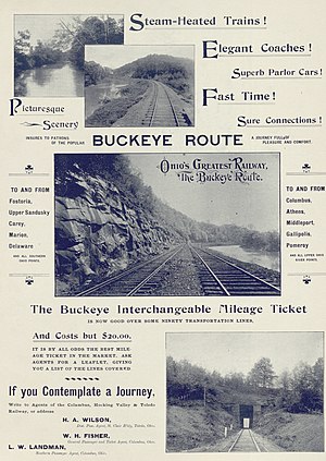 A 1985 advertisement for the Buckeye Route connecting Ohio's cities by rail