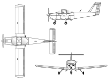 3-view line drawing of the Piper PA-38 Tomahawk