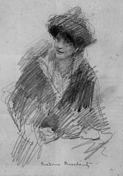 Portrait of Countess Constance Markievicz (before 1922); an Irish politician, revolutionary nationalist and suffragette; pencil drawing