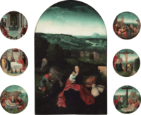 Follower of Joachim Patinir, c. 1515, main panel surrounded by smaller depictions of the life of Christ, National Museum of Western Art[35]