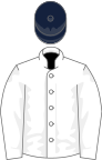 White, white sleeves, dark blue cap