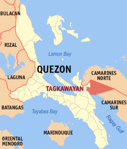 Map of Quezon with Tagkawayan highlighted