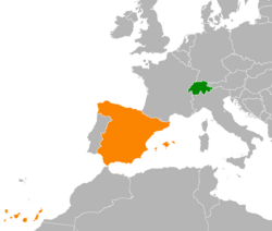Map indicating locations of Spain and Switzerland