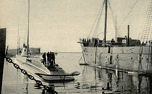 ORP Żbik next to the training sailship Lwów