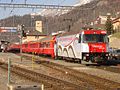 Train leaving St. Moritz.