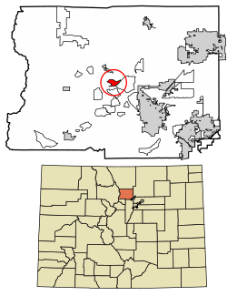 Location of the Glendale CDP in Boulder County, Colorado.