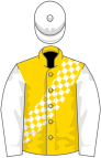 Gold, gold and white checked sash, sleeves and cap
