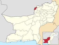 Map of Balochistan with Chaman District highlighted in maroon