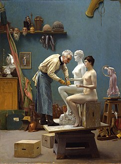 Working in Marble, 1890, Dahesh Museum of Art; Gérôme depicts himself sculpting Tanagra.
