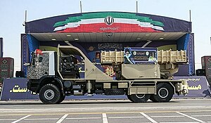 An Iranian military truck carries the new Kamin-2 air defense system on a military parade on Sep 2019