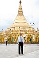 Image 28Former US President Barack Obama poses barefoot on the grounds of Shwedagon Pagoda, one of Myanmar's major Buddhist pilgrimage sites. (from Culture of Myanmar)
