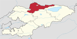 Map of Kyrgyzstan, location of Chüy Region highlighted