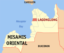 Map of Misamis Oriental with Lagonglong highlighted