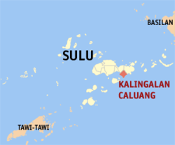 Map of Sulu with Kalingalan Caluang highlighted