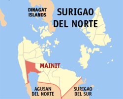 Map of Surigao del Norte with Mainit highlighted