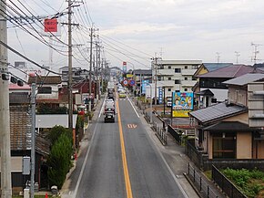 Route 203 Karatsu kaido from footbridge at front of Haruta elementary school.jpg
