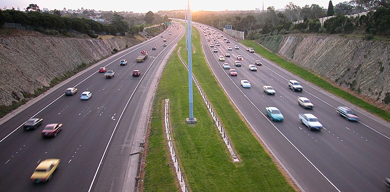Melbourne's Eastern Freeway at sunset