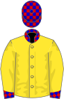 Yellow, blue and red check collar, cuffs and cap