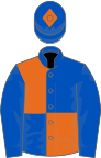 Royal blue and orange (quartered); blue sleeves and cap with orange diamond