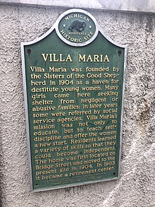 Historic marker outside the Villa Maria Retirement Community