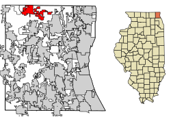 Location of Antioch in Lake County, Illinois.