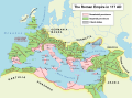 30. A map of the Roman Empire under its maximum extent in 117 A.D., under Emperor Trajan.