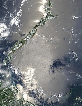 Satellite image from NASA showing the internal waves formed in the Sulu Sea