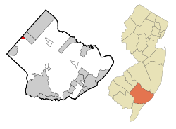 Map of Collings Lakes CDP in Atlantic County. Inset: Location of Atlantic County in New Jersey.