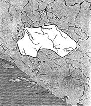 Early medieval Bosnian state - map by V.Ćorović