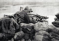 Image 13A Belgian machine gunner at the front lines in 1918, firing a Chauchat machine gun. (from History of Belgium)