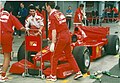 A Ferrari in boxes at the 1998 British GP