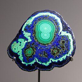 Examples of malachite and azurite, donated by J.P. Morgan in 1903
