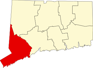 Map of Connecticut highlighting Fairfield County