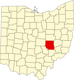 Map of Ohio highlighting Muskingum County